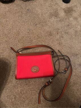 NWT Dooney & Bourke Red Nylon Crossbody Pouchette Bag Purse Leather Trim